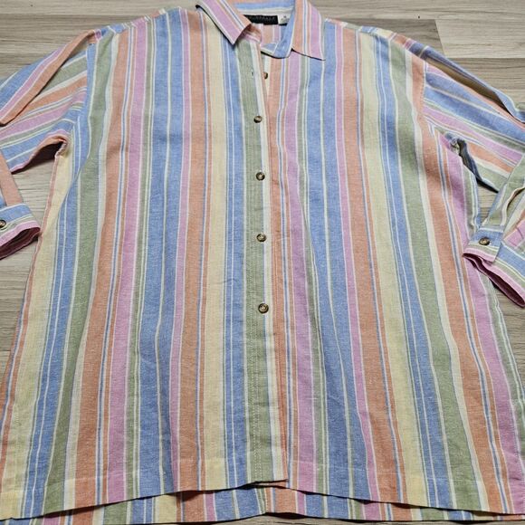 Harve Benard Womens Shirt Rainbow Stripe Linen Cotton Longsleeve Button Up Size - Picture 2 of 8